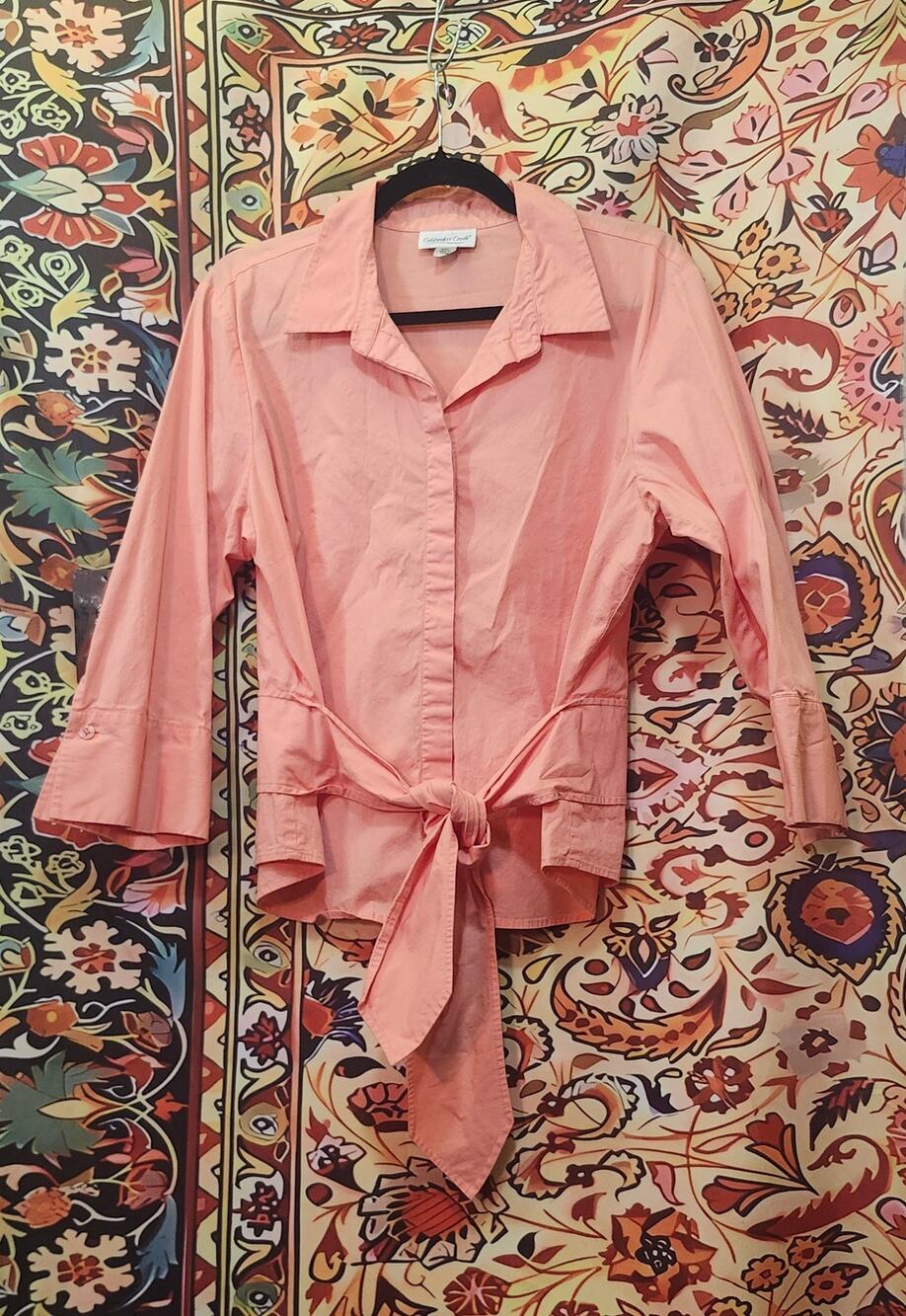 Coldwater Creek Size PXL Peach Long sleeve button Front Crisp Cotton Shirt